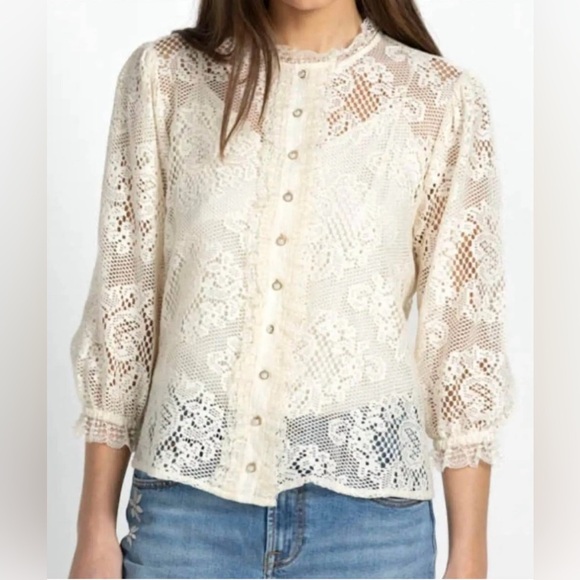 JOHNNY WAS The Classic Betty Blouse Floral Pattern Lace w Cami Cream New W Tags - Picture 1 of 14